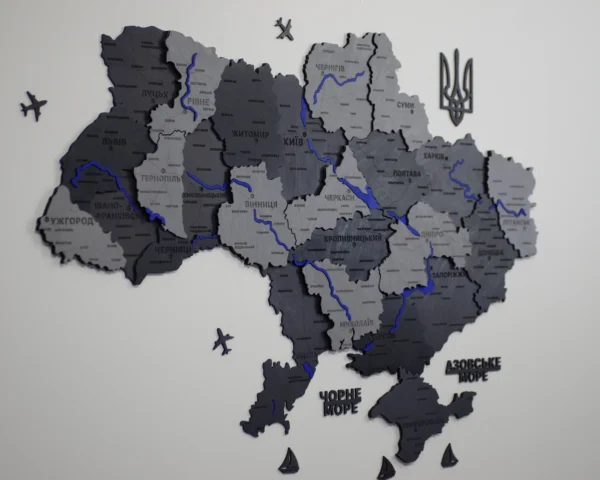 Карта України 3D на стіну з підсвіткою по контуру колір Grey