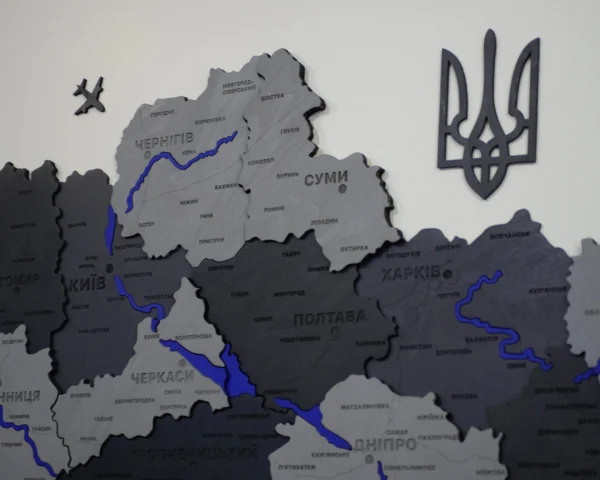 Карта України 3D на стіну з підсвіткою по контуру колір Grey