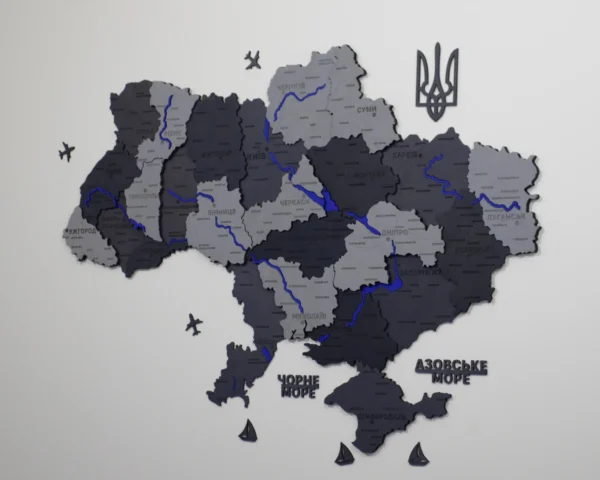 Карта України 3D на стіну з підсвіткою по контуру колір Grey