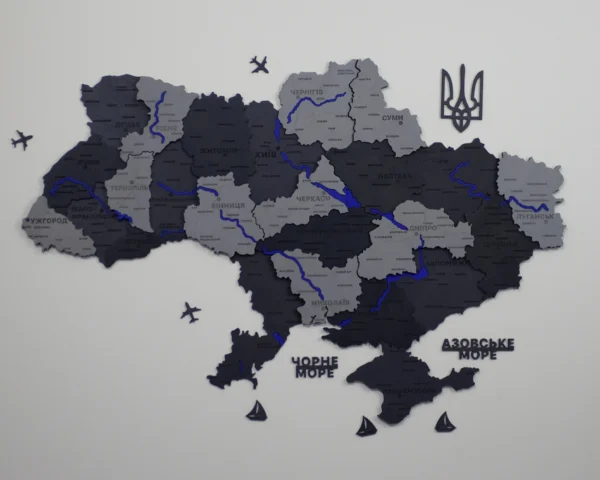 Карта України 3D на стіну з підсвіткою по контуру колір Grey