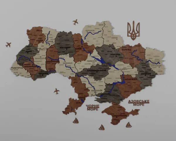 Багатошарова карта України з фарбованими річками без підсвітки колір Maple