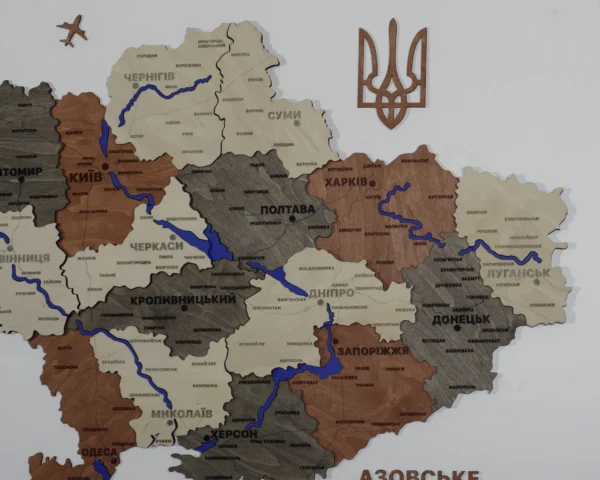 Багатошарова карта України з фарбованими річками без підсвітки колір Maple