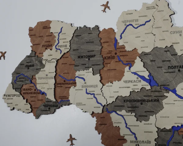 Багатошарова карта України з фарбованими річками без підсвітки колір Maple
