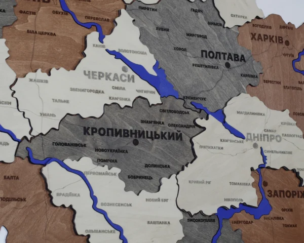 Багатошарова карта України з фарбованими річками без підсвітки колір Maple