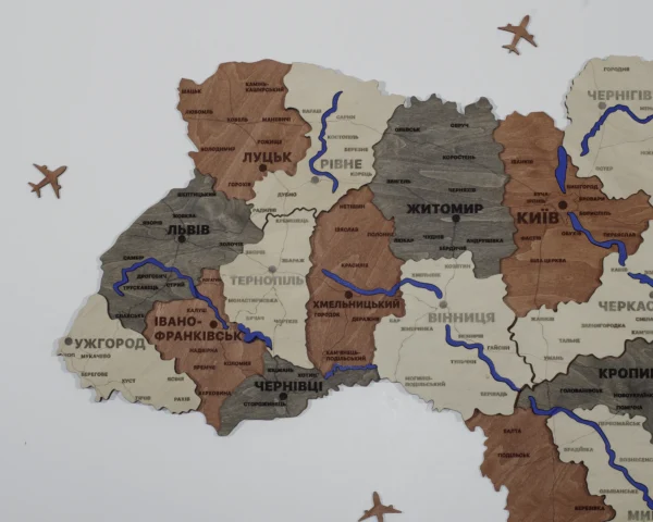 Багатошарова карта України з фарбованими річками без підсвітки колір Maple