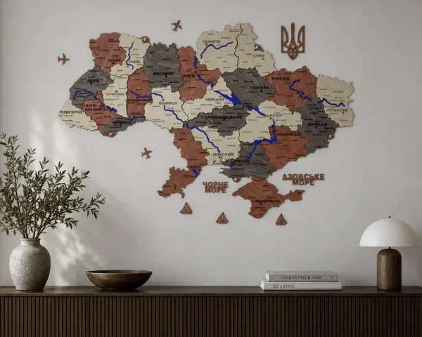 Багатошарова карта України з фарбованими річками без підсвітки колір Maple