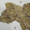 Настінна карта України з фарбованими річками без підсвітки колір Oak