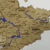 Настінна карта України з фарбованими річками без підсвітки колір Oak