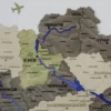 Карта України на стіну з 3D ефектом та фарбованими річками без підсвітки колір Olive