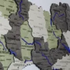 Карта України на стіну з 3D ефектом та фарбованими річками без підсвітки колір Olive