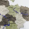 Карта України на стіну з 3D ефектом та фарбованими річками без підсвітки колір Olive