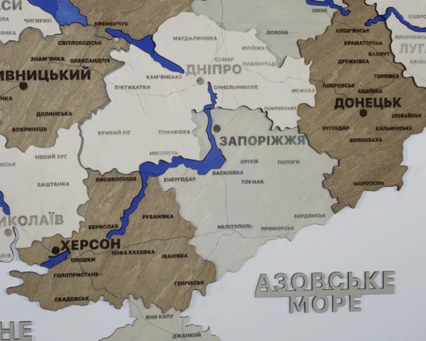 Карта України із дерева з мальованими річками без підсвітки колір Soft