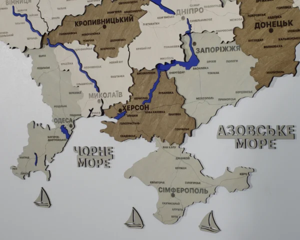 Карта України із дерева з мальованими річками без підсвітки колір Soft