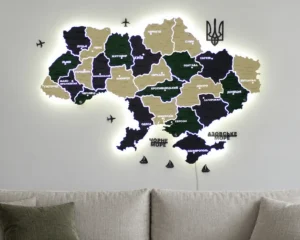 Деревʼяна карта України на акрилі з LED-підсвіткою колір Alpine