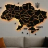 Карта України із дерева на стіну з підсвіткою між областями колір Black