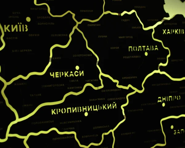Карта України із дерева на стіну з підсвіткою між областями колір Black