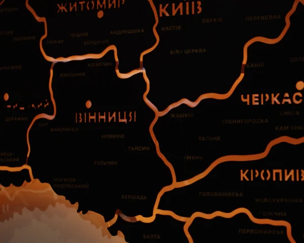 Карта України із дерева на стіну з підсвіткою між областями колір Black