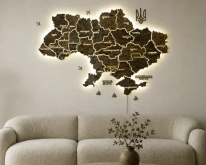 Карта України на акрилі з LED-підсвіткою між областями колір Dark