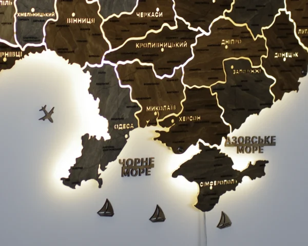 Карта України на акрилі з LED-підсвіткою між областями колір Dark