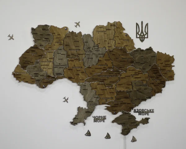 Карта України на акрилі з LED-підсвіткою між областями колір Dark