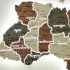 Карта України із дерева на акрилі з підсвіткою між областями колір Maple