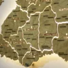 Настінна карта України на акрилі з підсвіткою між областями колір Oak