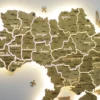 Настінна карта України на акрилі з підсвіткою між областями колір Oak