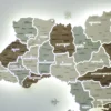 Деревʼяна карта України на акрилі з підсвіткою між областями колір Soft