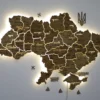 Деревʼяна карта України на стіну з підсвіткою між областями колір Wood