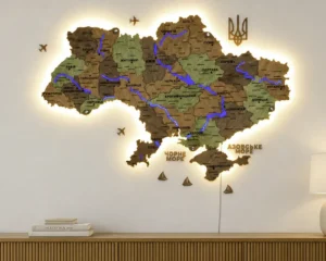 Настінна карта України з підсвіткою річок колір Forest