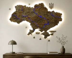 Карта України з підсвіткою річок та по контуру колір Dark