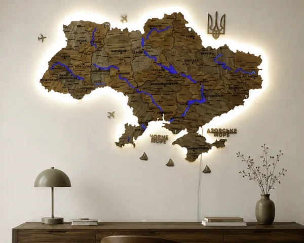 Карта України з підсвіткою річок та по контуру колір Dark