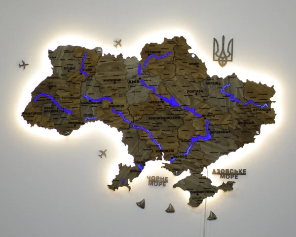 Карта України з підсвіткою річок та по контуру колір Dark