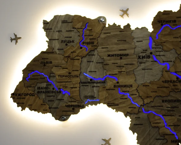 Карта України з підсвіткою річок та по контуру колір Dark