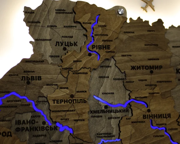 Карта України з підсвіткою річок та по контуру колір Dark