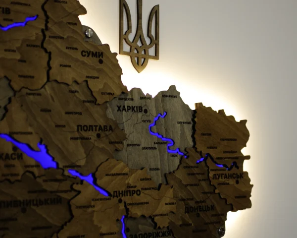 Карта України з підсвіткою річок та по контуру колір Dark