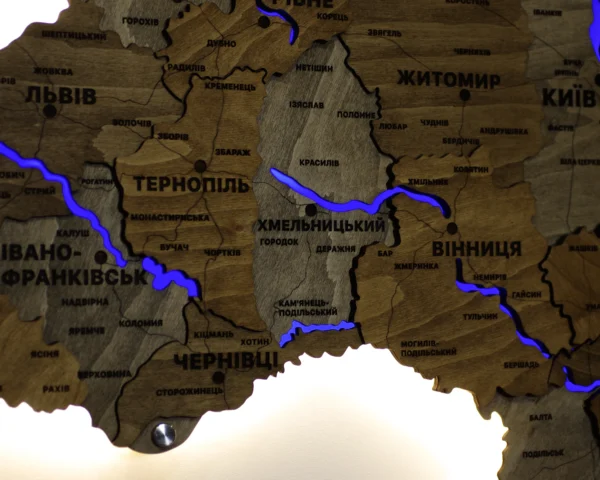Карта України з підсвіткою річок та по контуру колір Dark