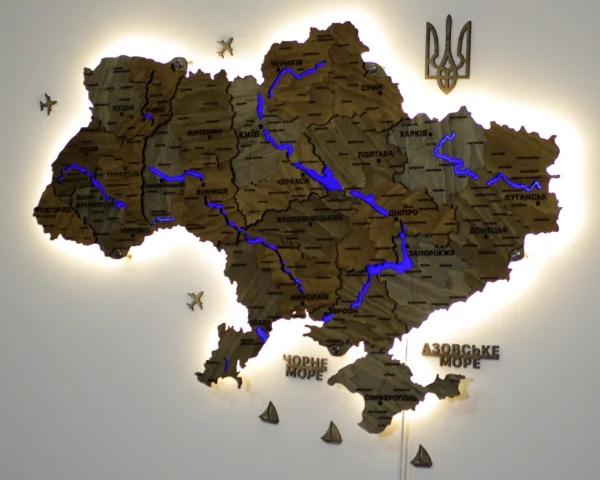 Карта України з підсвіткою річок та по контуру колір Dark