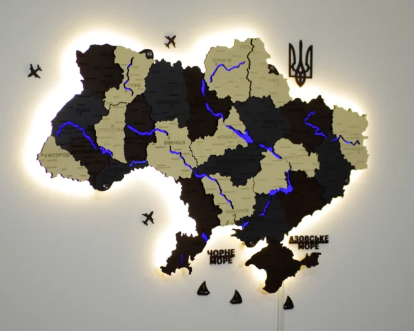 Карта України на стіну з підсвіткою річок колір Grand