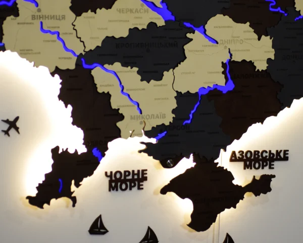 Карта України на стіну з підсвіткою річок колір Grand