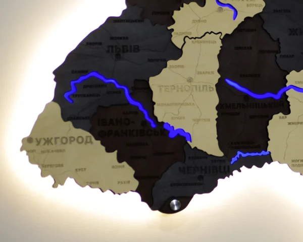 Карта України на стіну з підсвіткою річок колір Grand