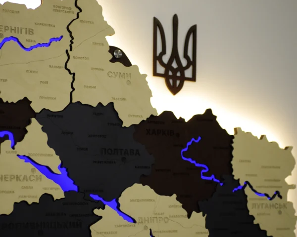 Карта України на стіну з підсвіткою річок колір Grand