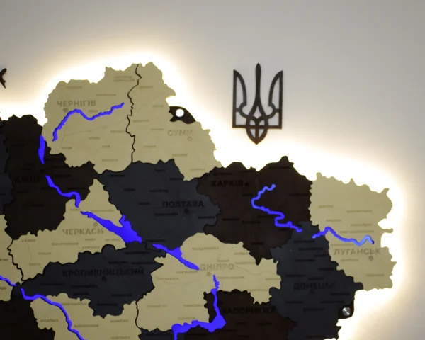 Карта України на стіну з підсвіткою річок колір Grand