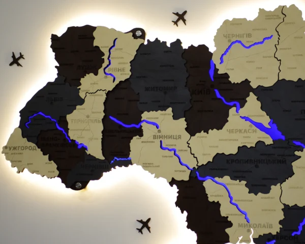 Карта України на стіну з підсвіткою річок колір Grand