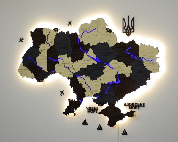 Карта України на стіну з підсвіткою річок колір Grand