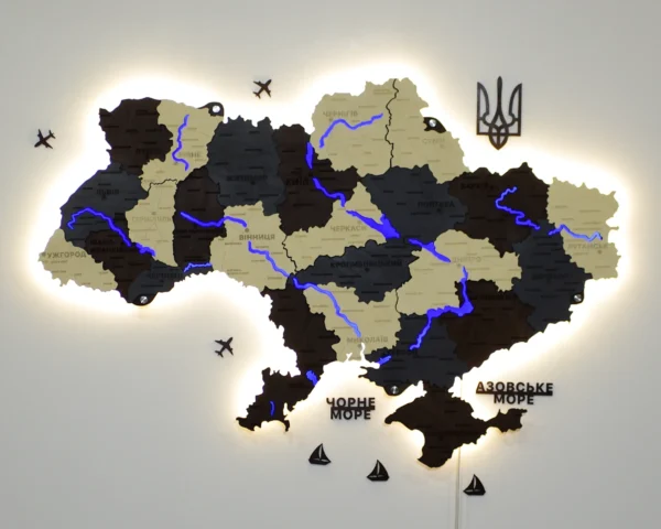 Карта України на стіну з підсвіткою річок колір Grand