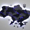Багатошарова деревʼяна карта України з підсвіткою річок колір Grey