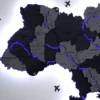 Багатошарова деревʼяна карта України з підсвіткою річок колір Grey