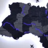 Багатошарова деревʼяна карта України з підсвіткою річок колір Grey