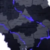 Багатошарова деревʼяна карта України з підсвіткою річок колір Grey